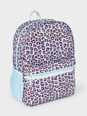 Kids Leopard Print Backpack in Light Blue and Purple